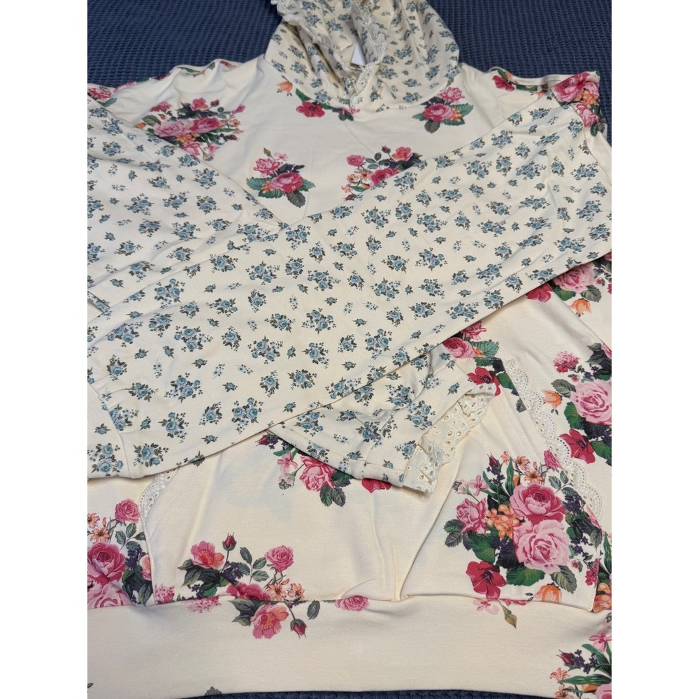 Ampersand Avenue Golden Hour Garden University Hoodie Floral Lace Trim 3XL NEW - Picture 5 of 12